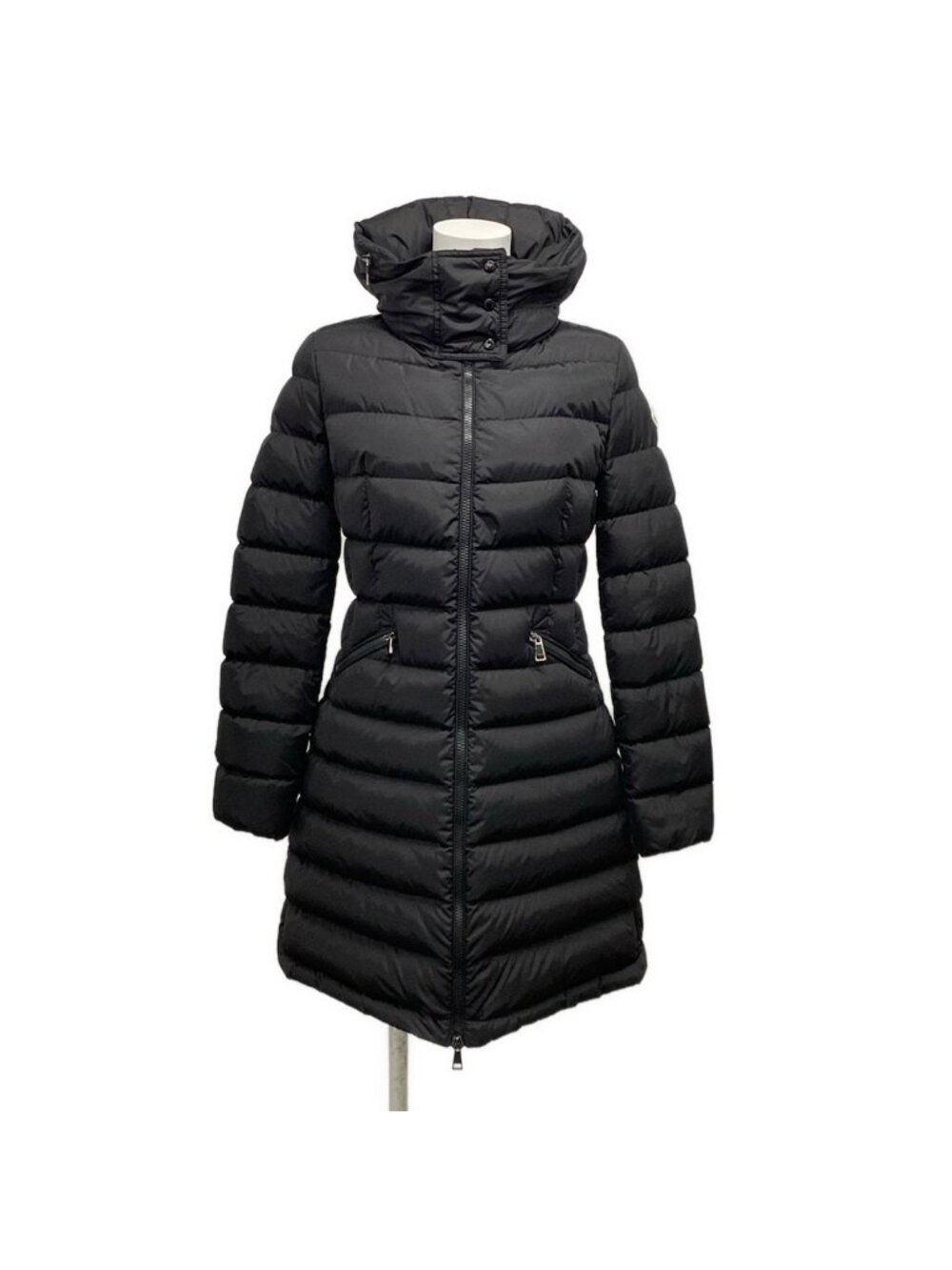 Moncler Down Coat 0 XS Flammette Black Long Sleeve Hood Winter Cotton